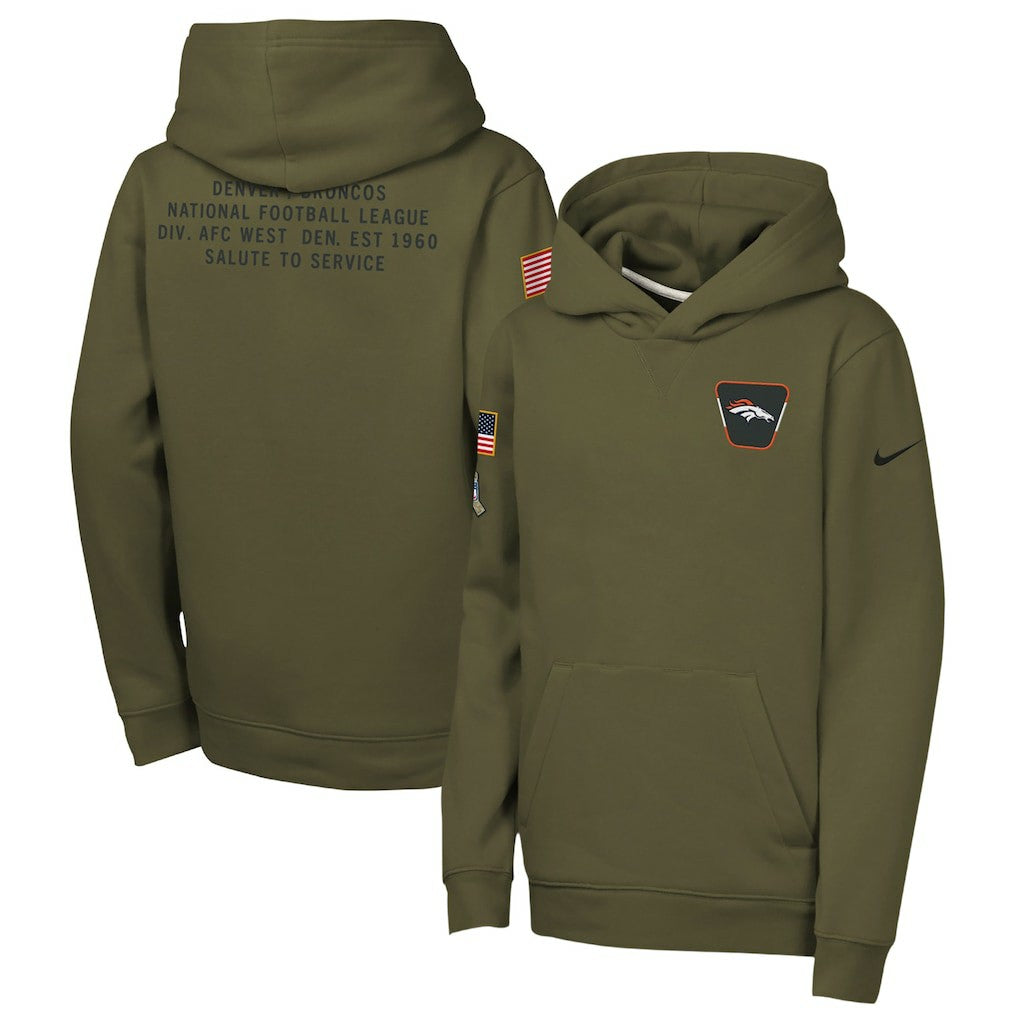 Denver Broncos Youth 2025 Salute to Service Club Fleece Hoodie - Olive Hoodies