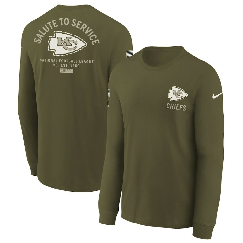 Kansas City Chiefs Youth 2025 Salute to Service Sideline Long Sleeve T-Shirt - Olive T-shirts