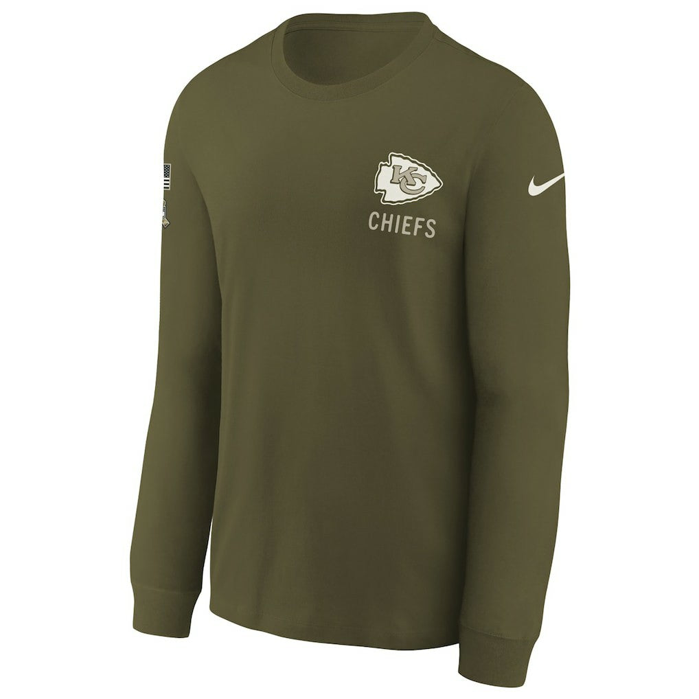 Kansas City Chiefs Youth 2025 Salute to Service Sideline Long Sleeve T-Shirt - Olive T-shirts