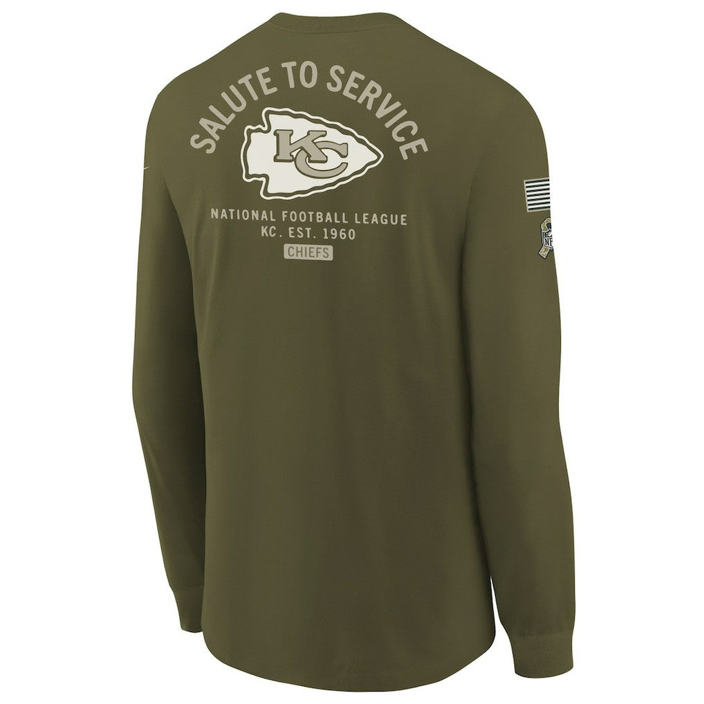 Kansas City Chiefs Youth 2025 Salute to Service Sideline Long Sleeve T-Shirt - Olive T-shirts