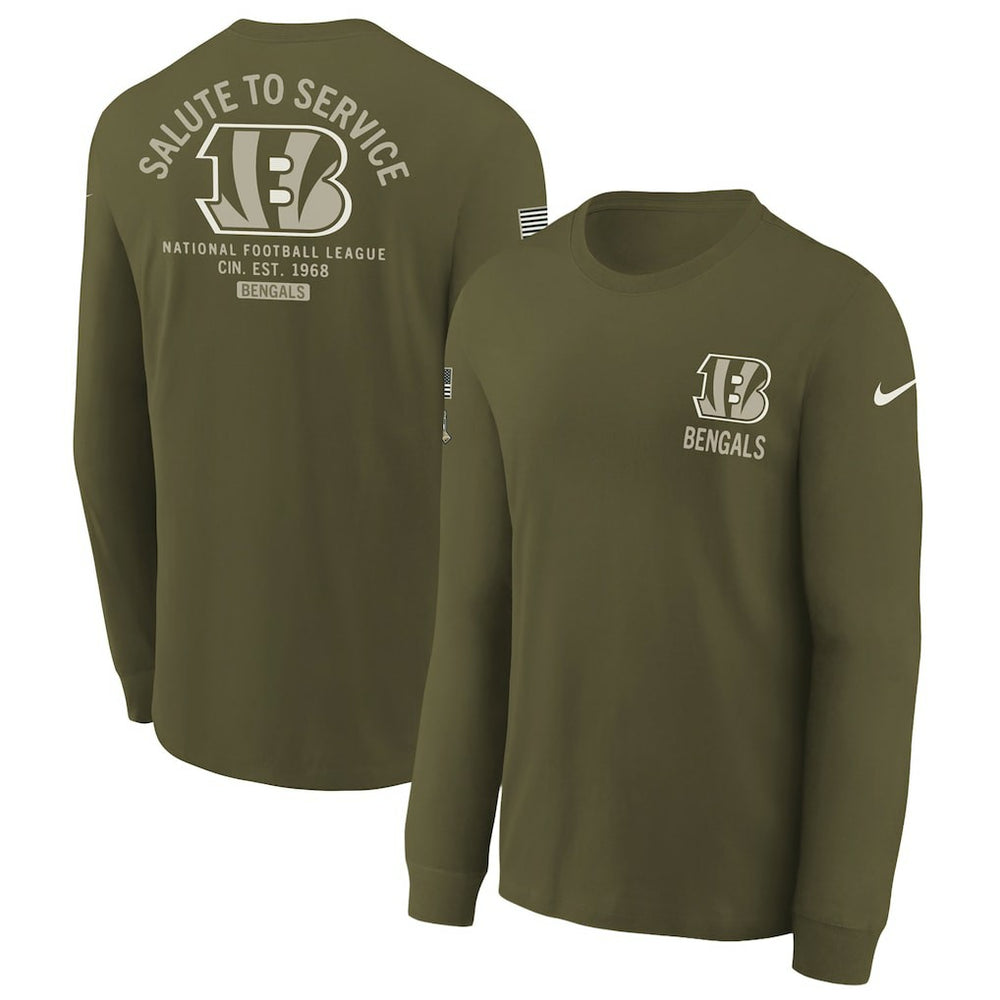 Cincinnati Bengals Youth 2025 Salute to Service Sideline Long Sleeve T-Shirt - Olive T-shirts