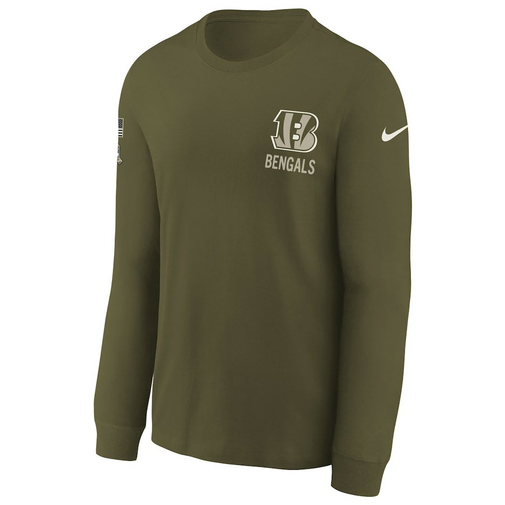 Cincinnati Bengals Youth 2025 Salute to Service Sideline Long Sleeve T-Shirt - Olive T-shirts