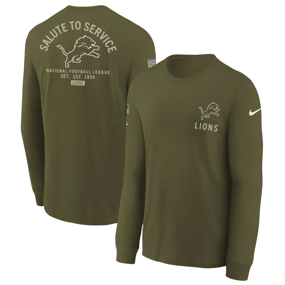 Detroit Lions Youth 2025 Salute to Service Sideline Long Sleeve T-Shirt - Olive T-shirts