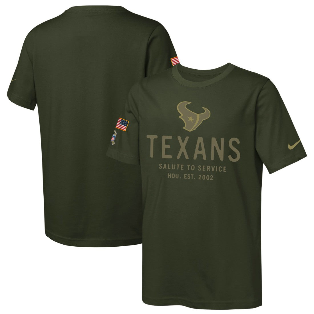 Houston Texans Youth 2025 Salute to Service Sideline Dri-FIT T-Shirt - Olive T-shirts