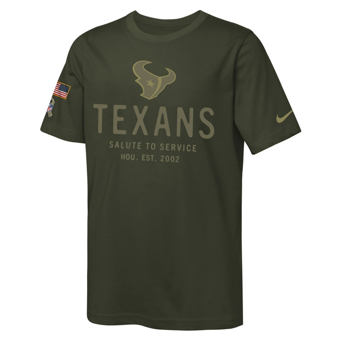 Houston Texans Youth 2025 Salute to Service Sideline Dri-FIT T-Shirt - Olive T-shirts