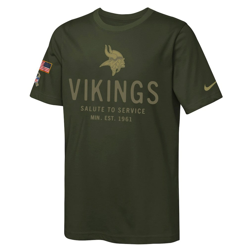 Minnesota Vikings Youth 2025 Salute to Service Sideline Dri-FIT T-Shirt - Olive T-shirts
