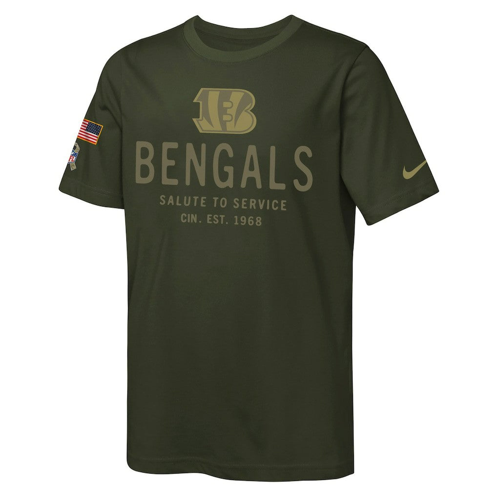 Cincinnati Bengals Youth 2025 Salute to Service Sideline Dri-FIT T-Shirt - Olive T-shirts