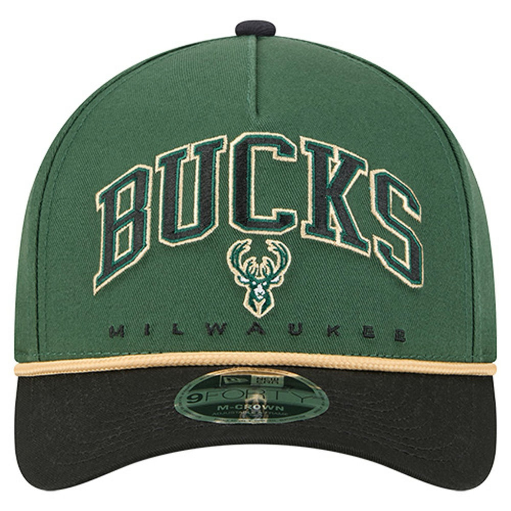 Milwaukee Bucks Bold Arch COOLERA 9FORTY A-Frame M-Crown Adjustable Hat Hunter Green - New Era