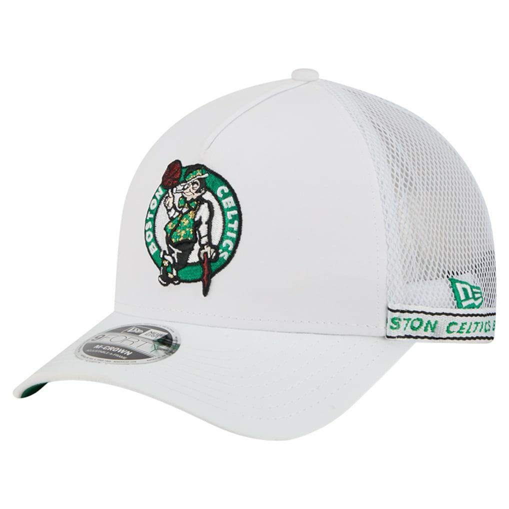 Boston Celtics Featherweight Team Tape 9FORTY M-Crown A-Frame Adjustable Hat White - New Era