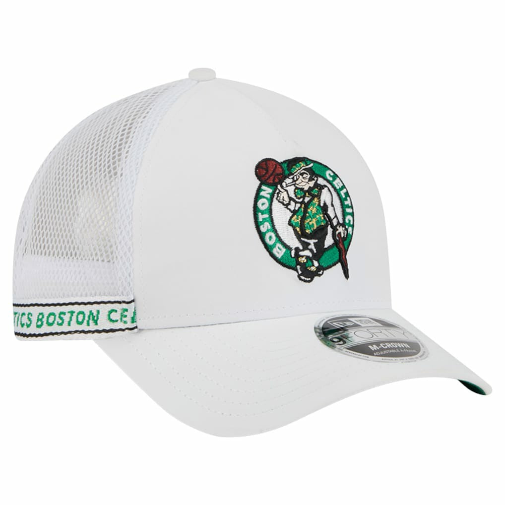 Boston Celtics Featherweight Team Tape 9FORTY M-Crown A-Frame Adjustable Hat White - New Era