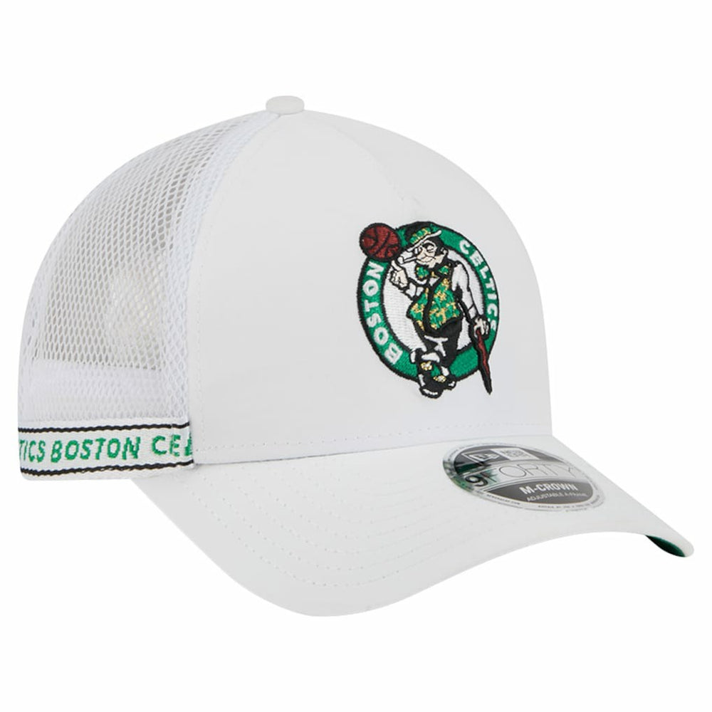 Boston Celtics Featherweight Team Tape 9FORTY M-Crown A-Frame Adjustable Hat White - New Era