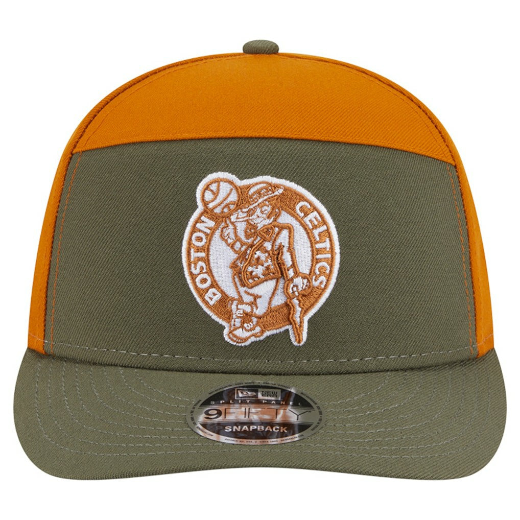 Boston Celtics Two-Tone Color Pack Split Panel 9FIFTY Adjustable Hat Olive/Burnt Orange - New Era
