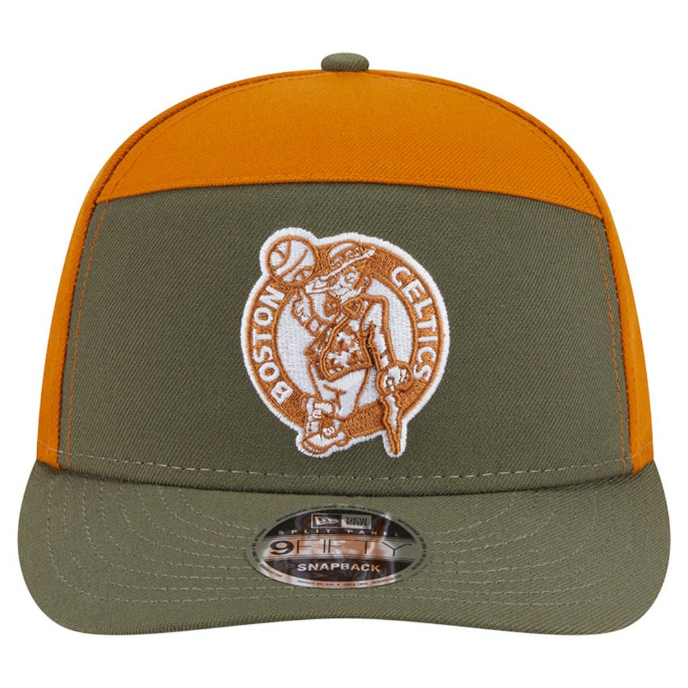 Boston Celtics Two-Tone Color Pack Split Panel 9FIFTY Adjustable Hat Olive/Burnt Orange - New Era