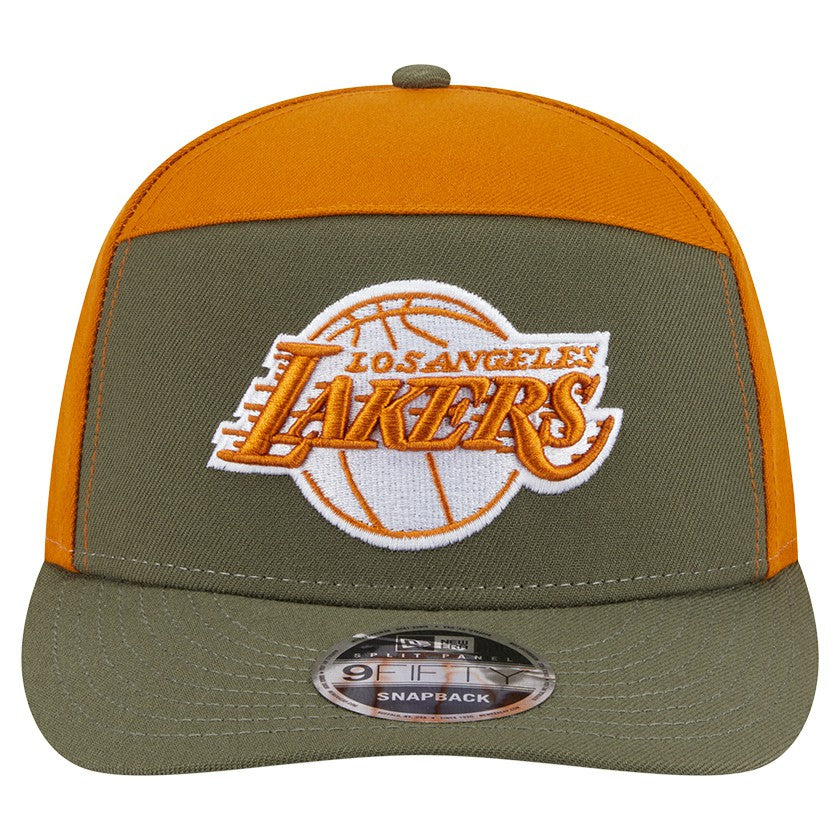 Los Angeles Lakers Two-Tone Color Pack Split Panel 9FIFTY Adjustable Hat Olive/Burnt Orange - New Era