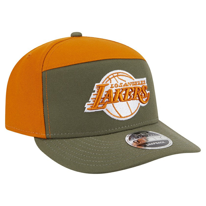 Los Angeles Lakers Two-Tone Color Pack Split Panel 9FIFTY Adjustable Hat Olive/Burnt Orange - New Era