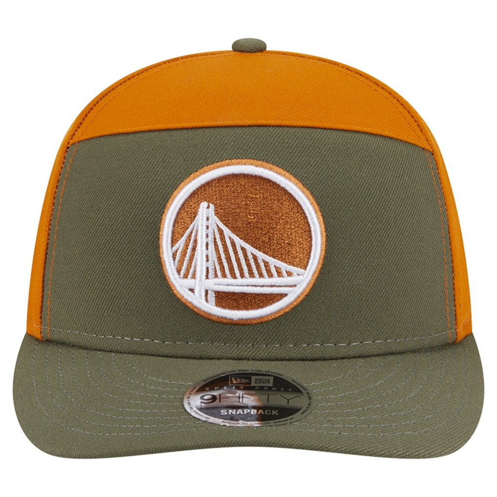 Golden State Warriors Two-Tone Color Pack Split Panel 9FIFTY Adjustable Hat Olive/Burnt Orange - New Era