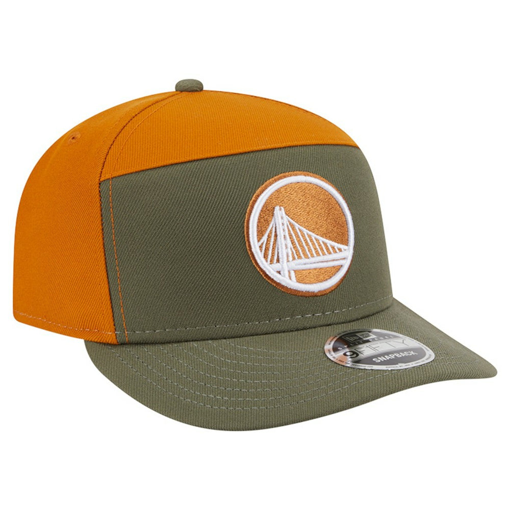 Golden State Warriors Two-Tone Color Pack Split Panel 9FIFTY Adjustable Hat Olive/Burnt Orange - New Era
