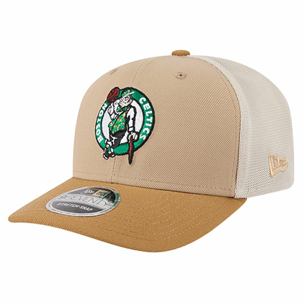 Boston Celtics Two-Tone 9SEVENTY Adjustable Trucker Hat Tan/Light Brown - New Era