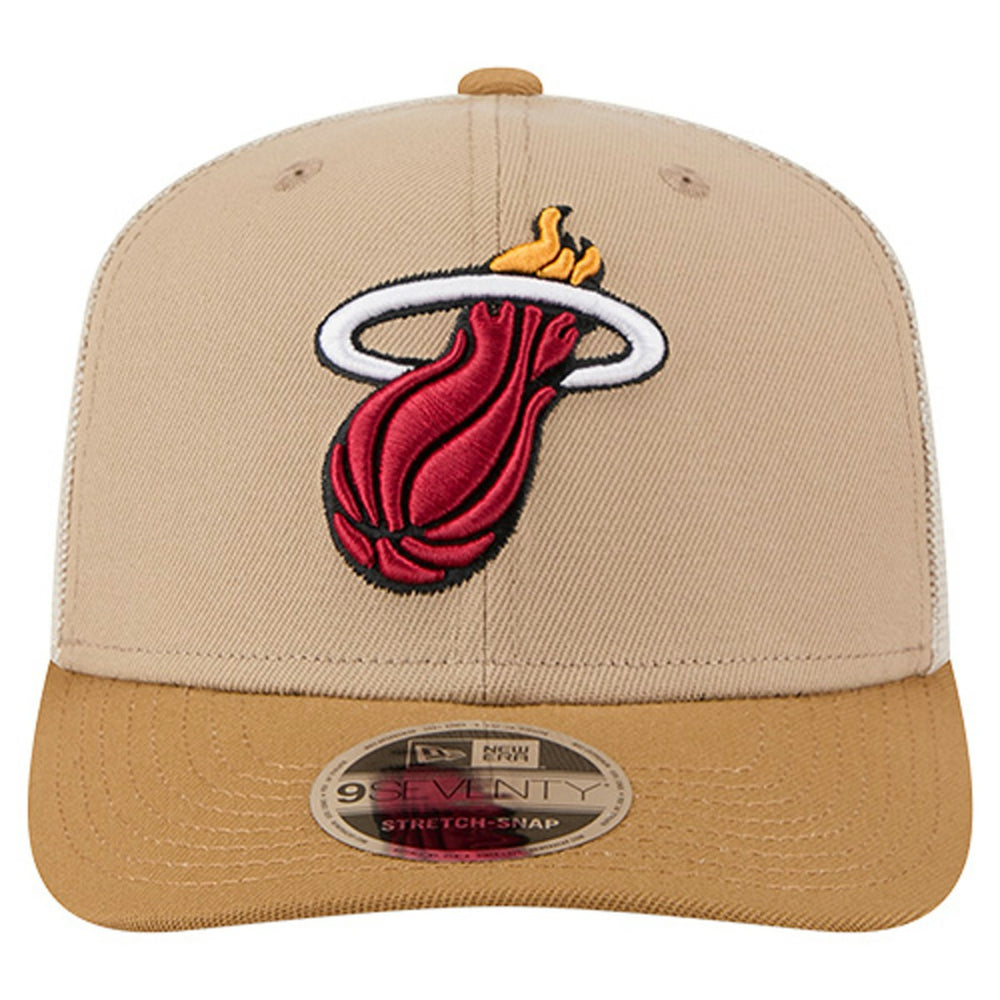 Miami Heat Two-Tone 9SEVENTY Adjustable Trucker Hat Tan/Light Brown - New Era