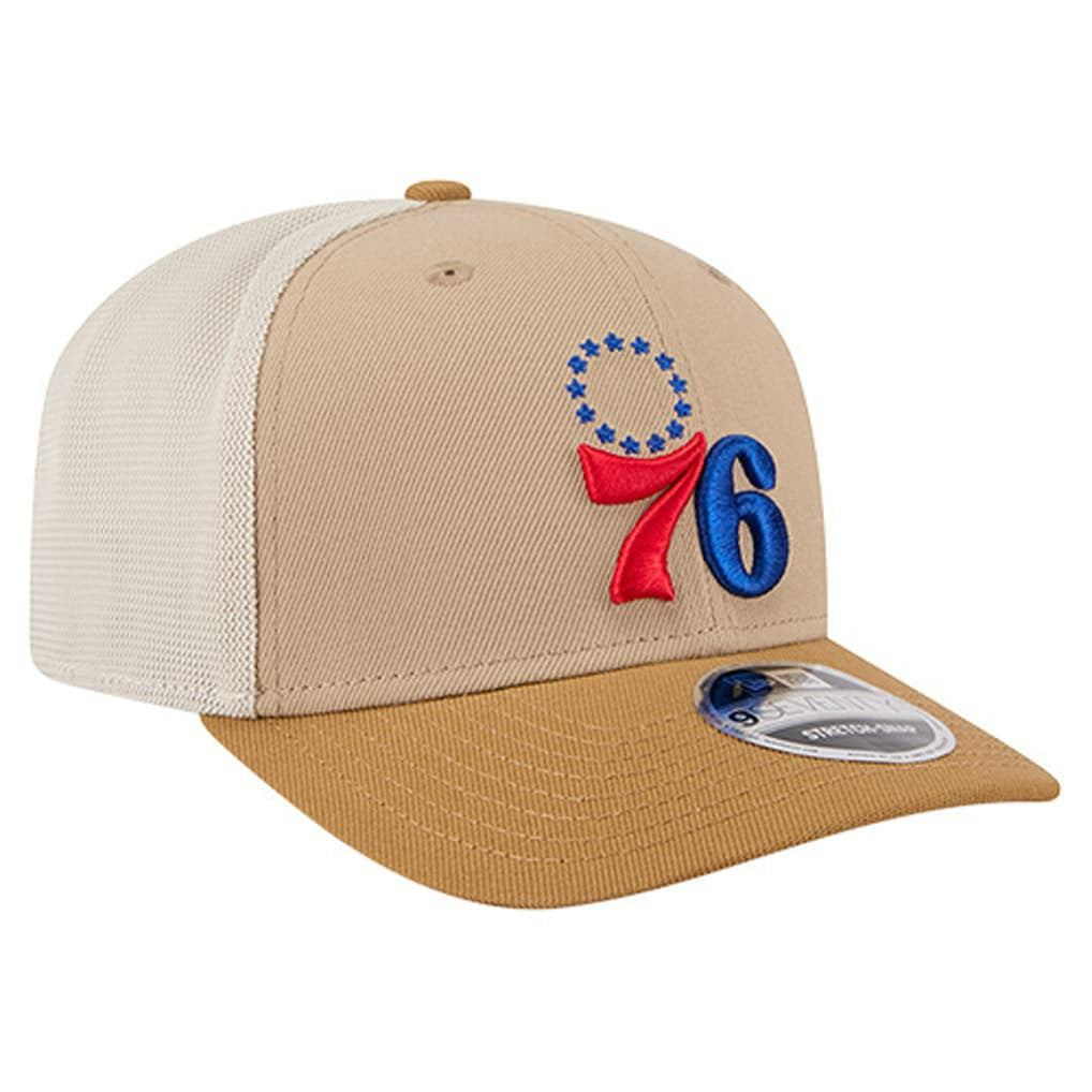 Philadelphia 76ers Two-Tone 9SEVENTY Adjustable Trucker Hat Tan/Light Brown - New Era