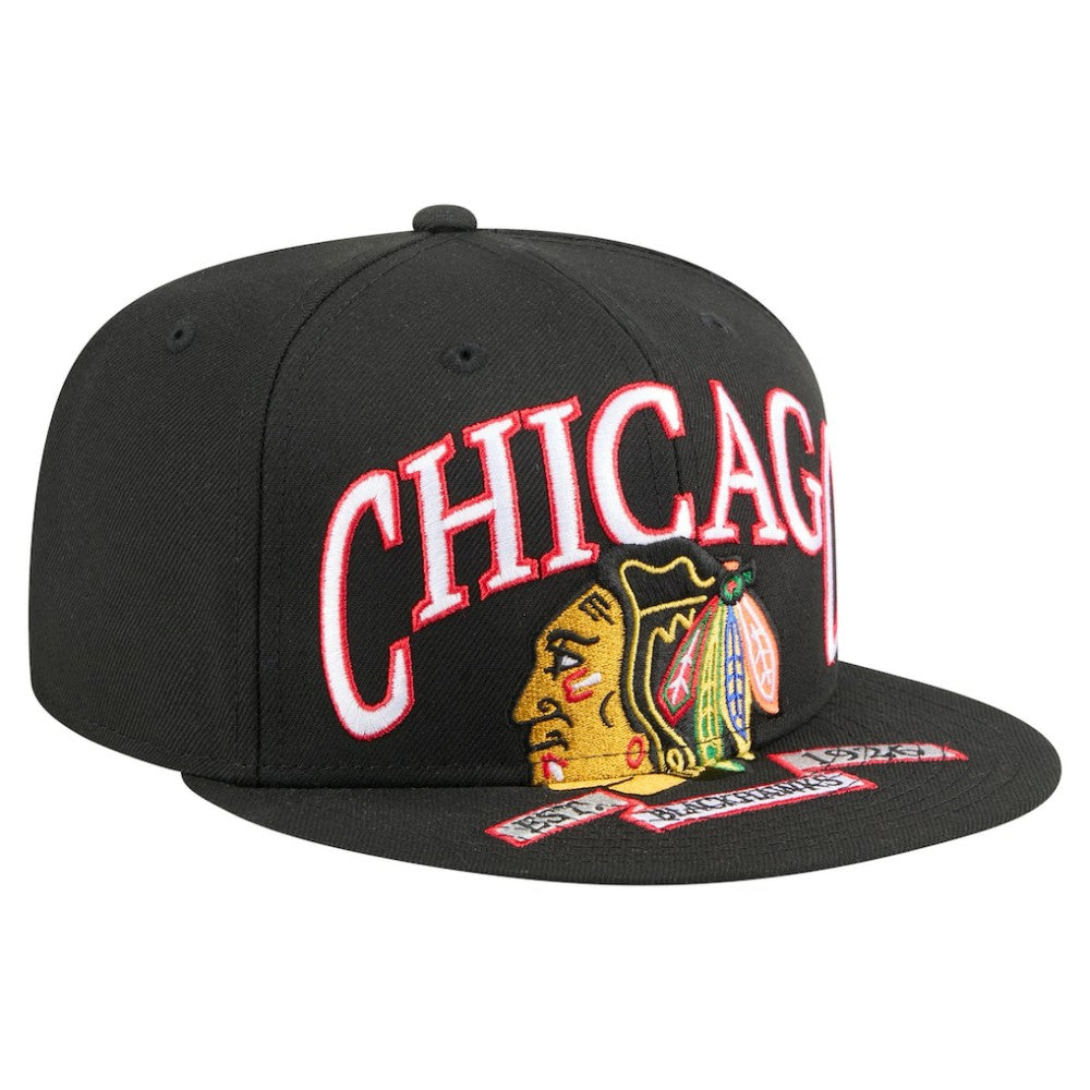 Chicago Blackhawks New Era Oversized Vintage Arch 59Fifty Fitted Hat - Black | US 202715404