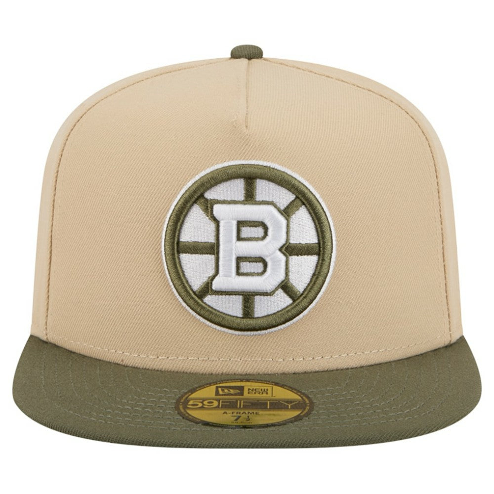 Boston Bruins New Era Color Pack Two-Tone 59FIFTY A-Frame Fitted Hat - Tan/Olive | US 202715428