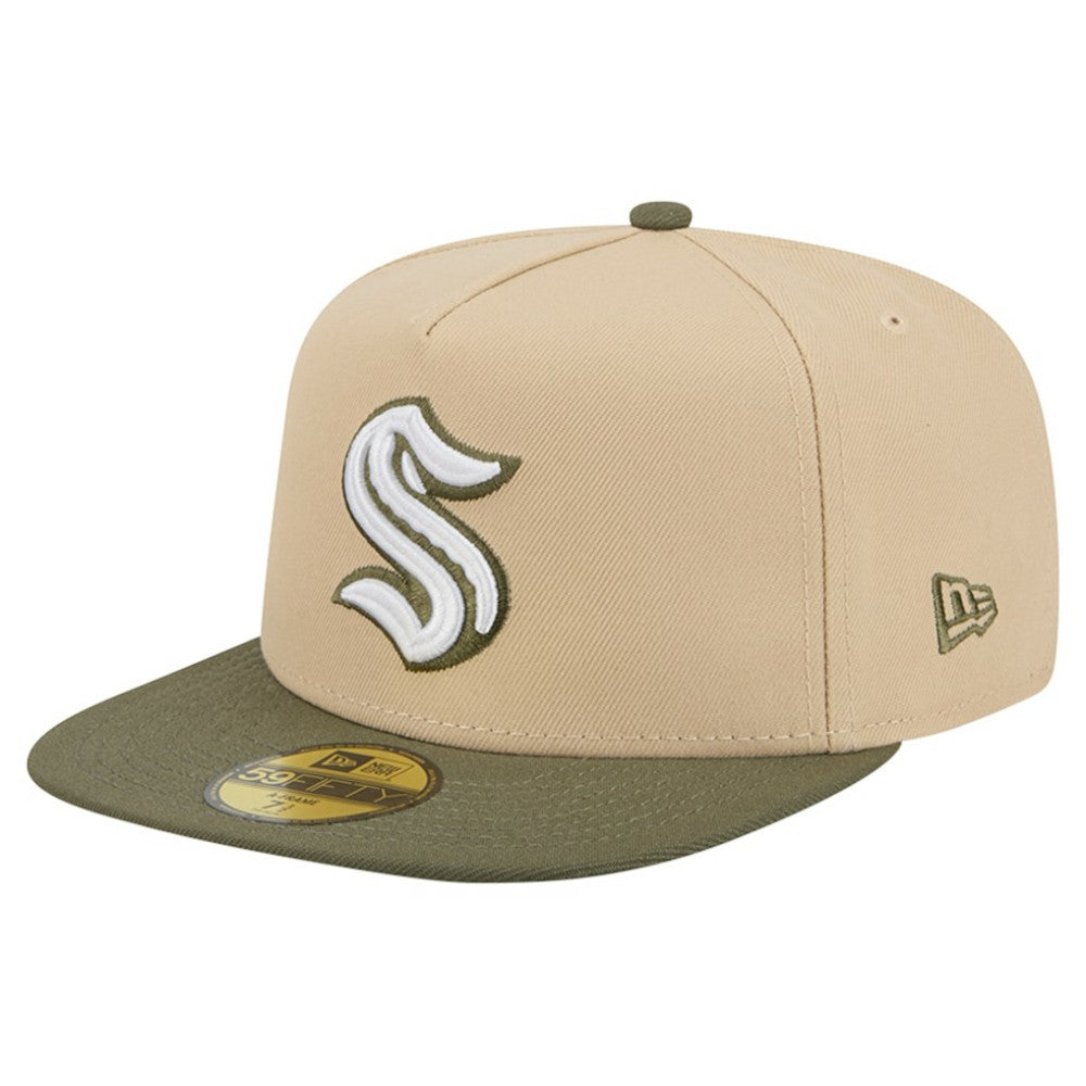 Seattle Kraken New Era Color Pack Two-Tone 59FIFTY A-Frame Fitted Hat - Tan/Olive | US 202715431