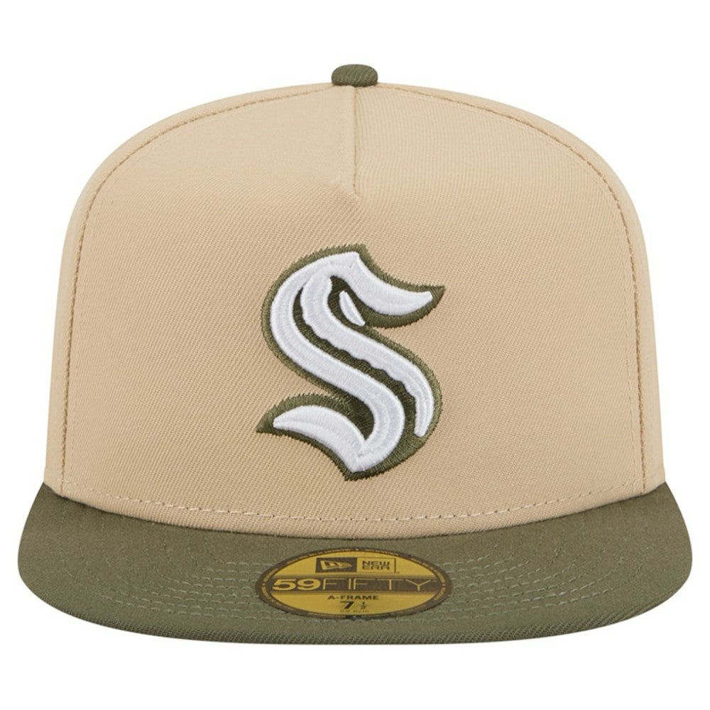 Seattle Kraken New Era Color Pack Two-Tone 59FIFTY A-Frame Fitted Hat - Tan/Olive | US 202715431