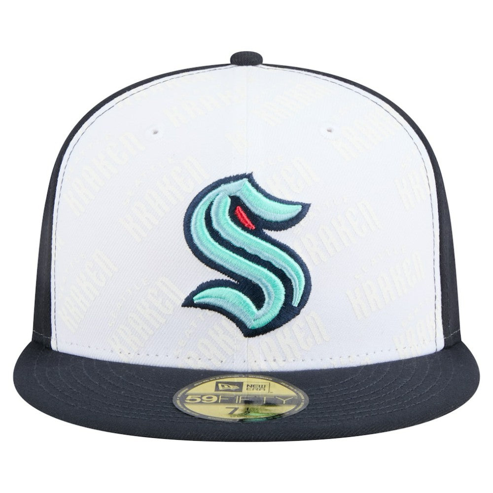 Seattle Kraken New Era Repeat Two-Tone 59FIFTY Fitted Hat - White/Deep Sea Blue | US 202715475
