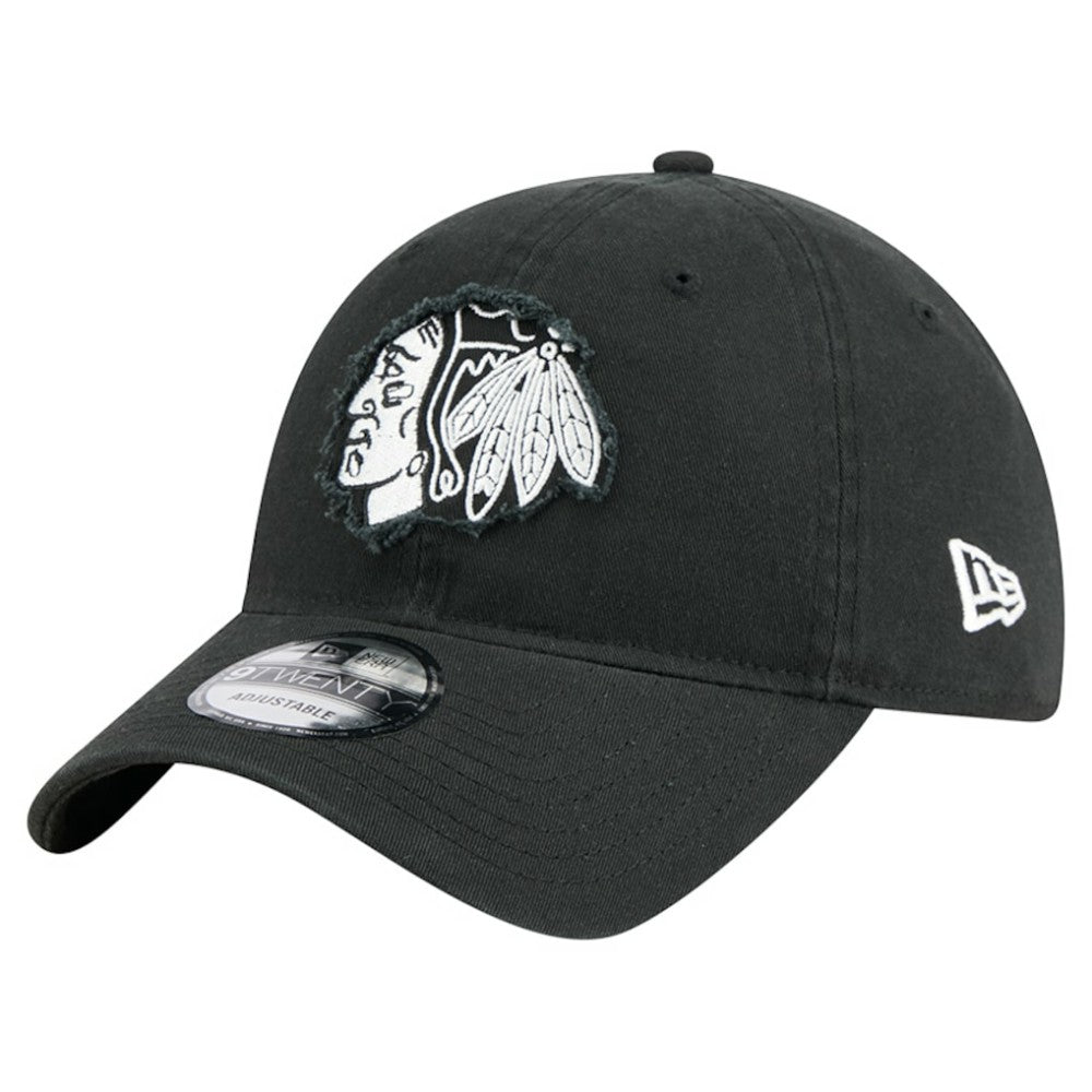 Chicago Blackhawks New Era Stamp Fabric Applique 9TWENTY Adjustable Hat - Black | US 202715523