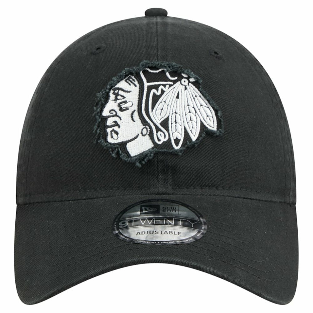 Chicago Blackhawks New Era Stamp Fabric Applique 9TWENTY Adjustable Hat - Black | US 202715523