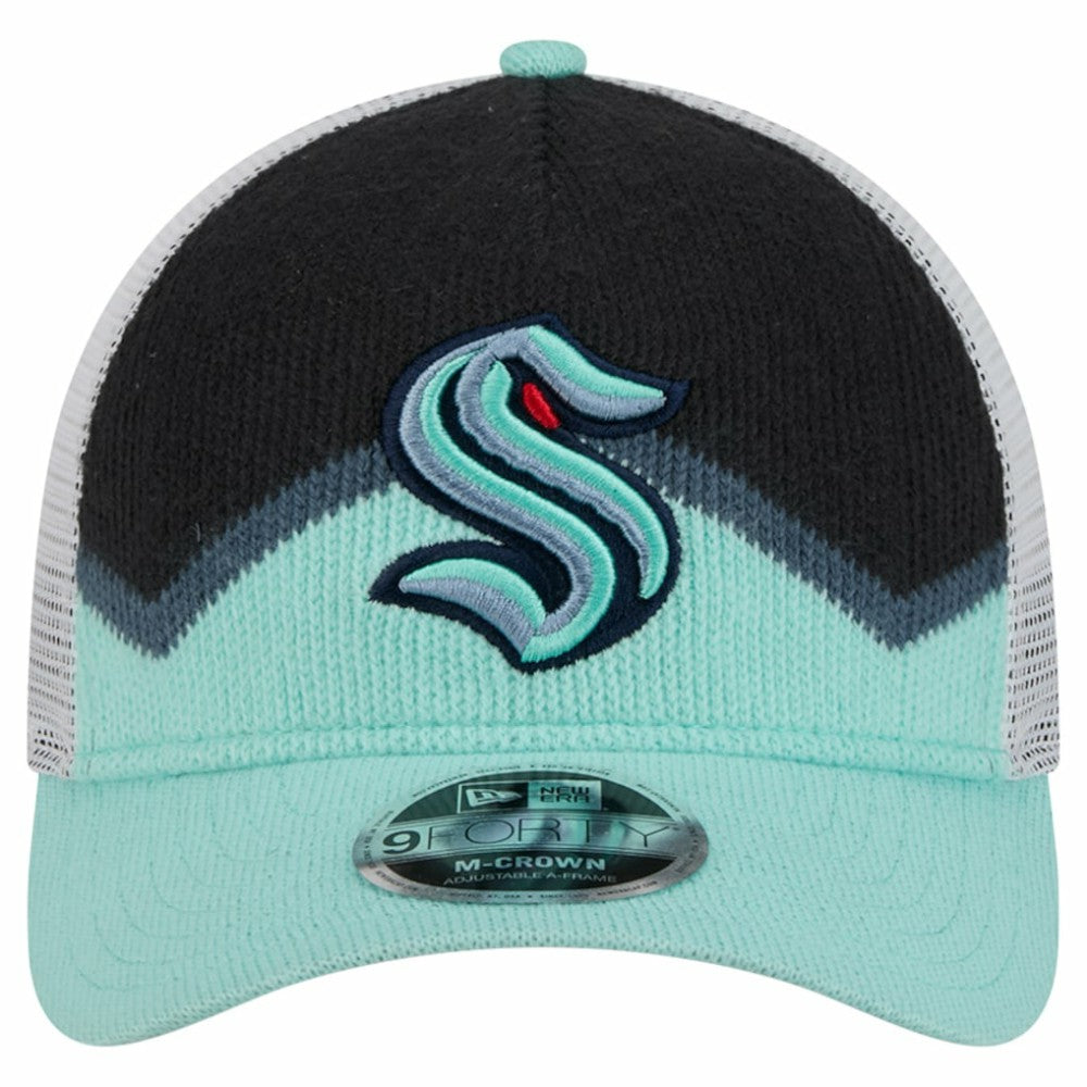 Seattle Kraken New Era Hockey Sock 9FORTY A-Frame M-Crown Adjustable Trucker Hat - Light Blue/Deep Sea Blue | US 202715529