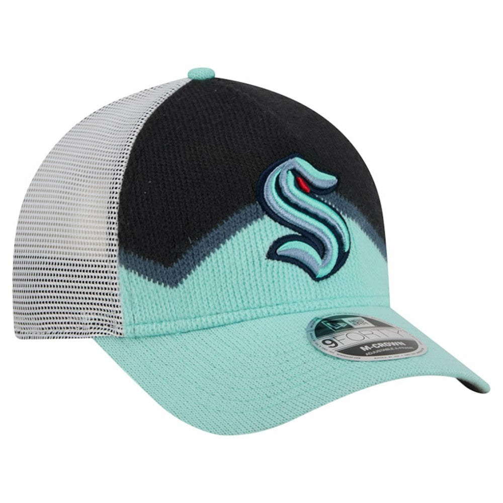 Seattle Kraken New Era Hockey Sock 9FORTY A-Frame M-Crown Adjustable Trucker Hat - Light Blue/Deep Sea Blue | US 202715529
