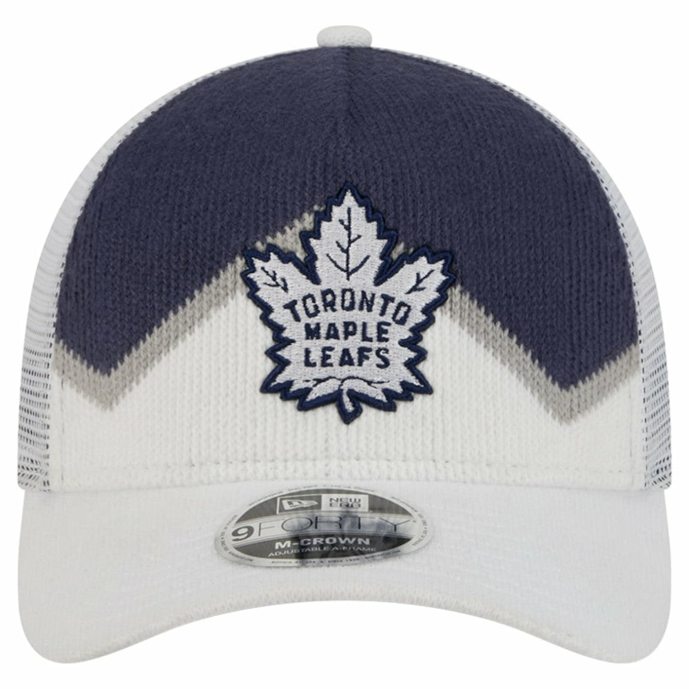 Toronto Maple Leafs New Era Hockey Sock 9FORTY A-Frame M-Crown Adjustable Trucker Hat - White/Blue | US 202715532