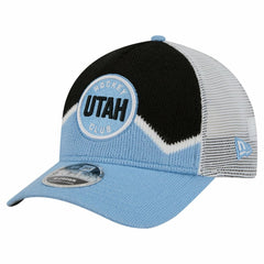Utah Mammoth New Era Hockey Sock 9FORTY A-Frame M-Crown Adjustable Trucker Hat - Light Blue/Black | US 202715533