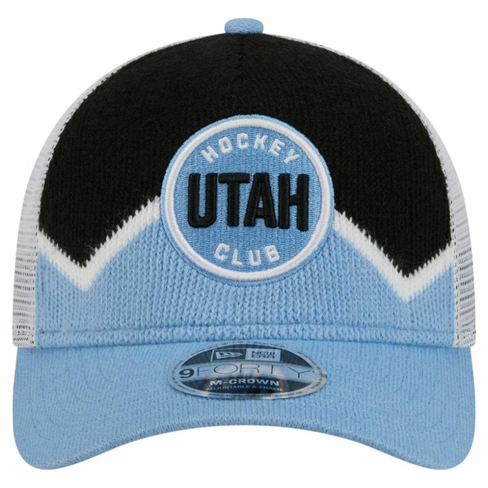 Utah Mammoth New Era Hockey Sock 9FORTY A-Frame M-Crown Adjustable Trucker Hat - Light Blue/Black | US 202715533