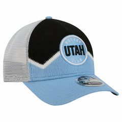 Utah Mammoth New Era Hockey Sock 9FORTY A-Frame M-Crown Adjustable Trucker Hat - Light Blue/Black | US 202715533