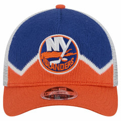 New York Islanders New Era Hockey Sock 9FORTY A-Frame M-Crown Adjustable Trucker Hat - Orange/Royal | US 202715535