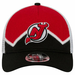 New Jersey Devils New Era Hockey Sock 9FORTY A-Frame M-Crown Adjustable Trucker Hat - Black/Red | US 202715537