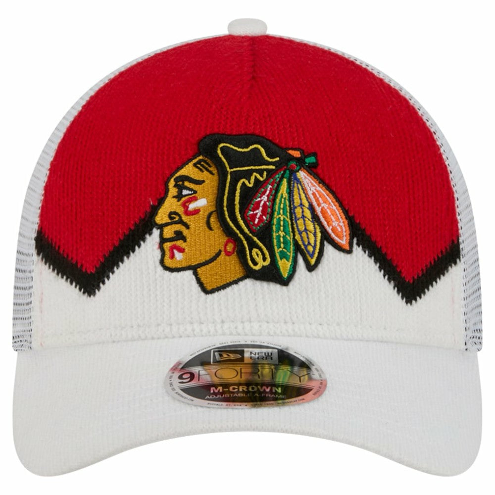 Chicago Blackhawks New Era Hockey Sock 9FORTY A-Frame M-Crown Adjustable Trucker Hat - White/Red | US 202715538