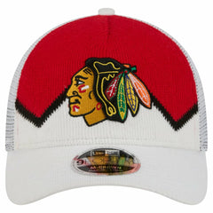 Chicago Blackhawks New Era Hockey Sock 9FORTY A-Frame M-Crown Adjustable Trucker Hat - White/Red | US 202715538