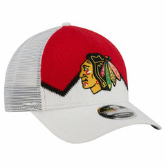 Chicago Blackhawks New Era Hockey Sock 9FORTY A-Frame M-Crown Adjustable Trucker Hat - White/Red | US 202715538