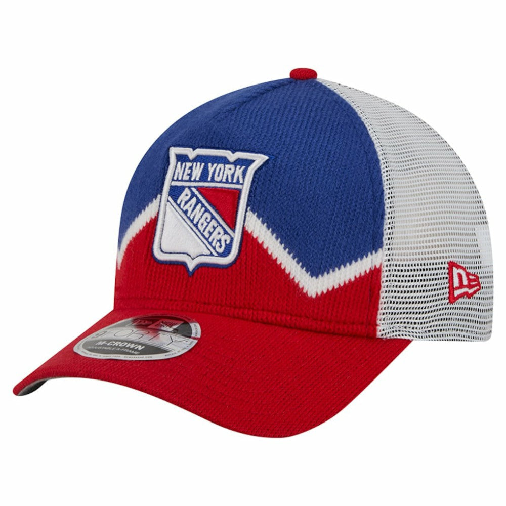 New York Rangers New Era Hockey Sock 9FORTY A-Frame M-Crown Adjustable Trucker Hat - Red/Blue | US 202715540