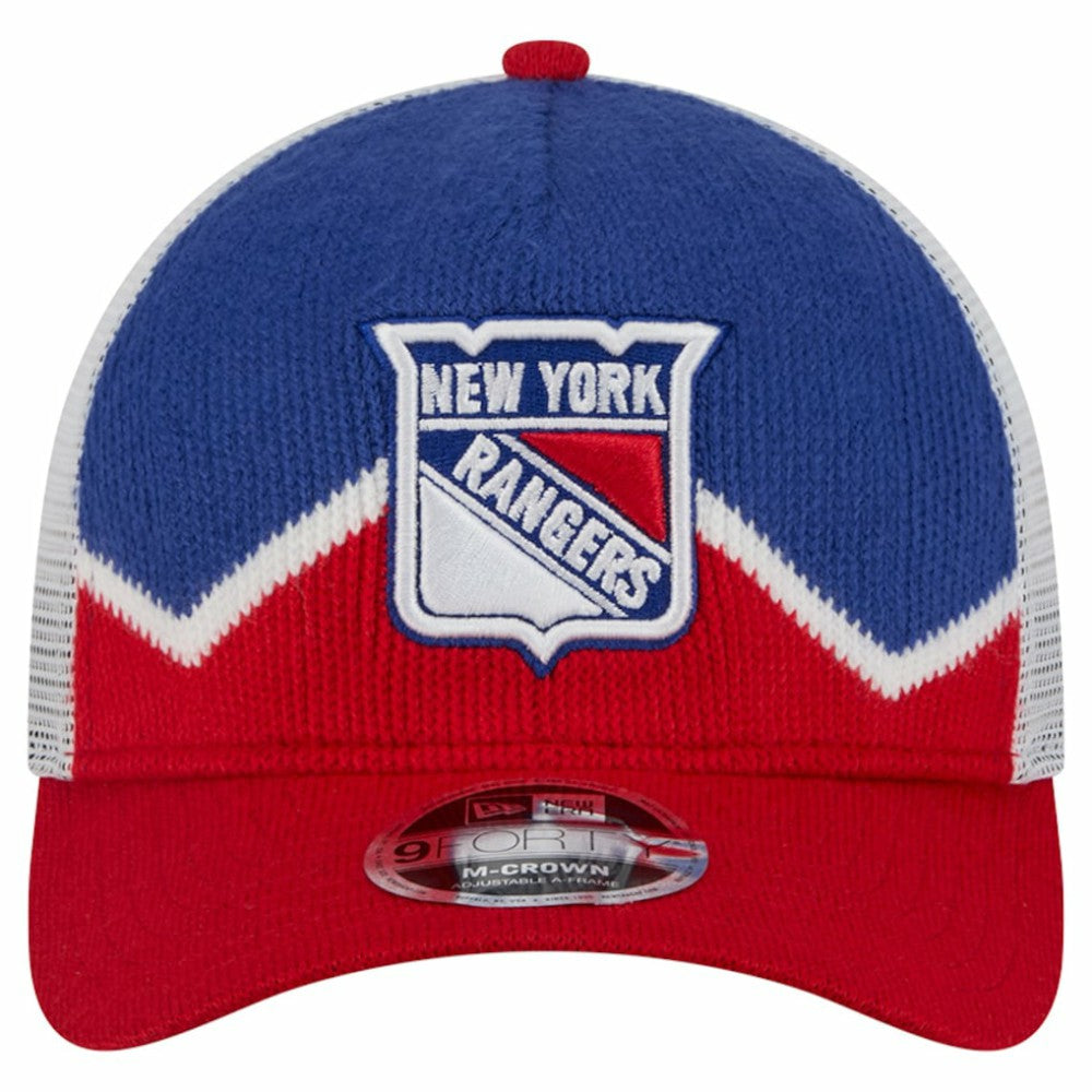 New York Rangers New Era Hockey Sock 9FORTY A-Frame M-Crown Adjustable Trucker Hat - Red/Blue | US 202715540
