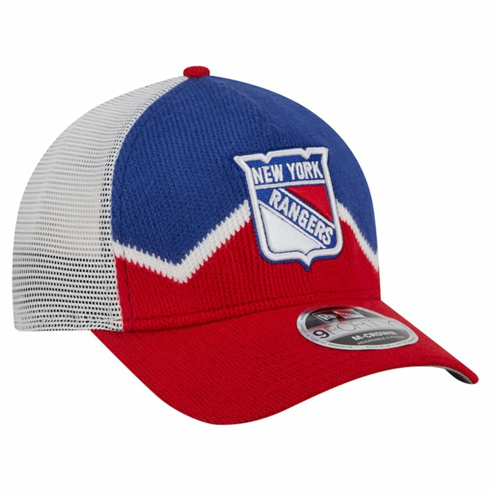 New York Rangers New Era Hockey Sock 9FORTY A-Frame M-Crown Adjustable Trucker Hat - Red/Blue | US 202715540