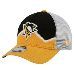Pittsburgh Penguins New Era Hockey Sock 9FORTY A-Frame M-Crown Adjustable Trucker Hat - Gold/Black | US 202715542
