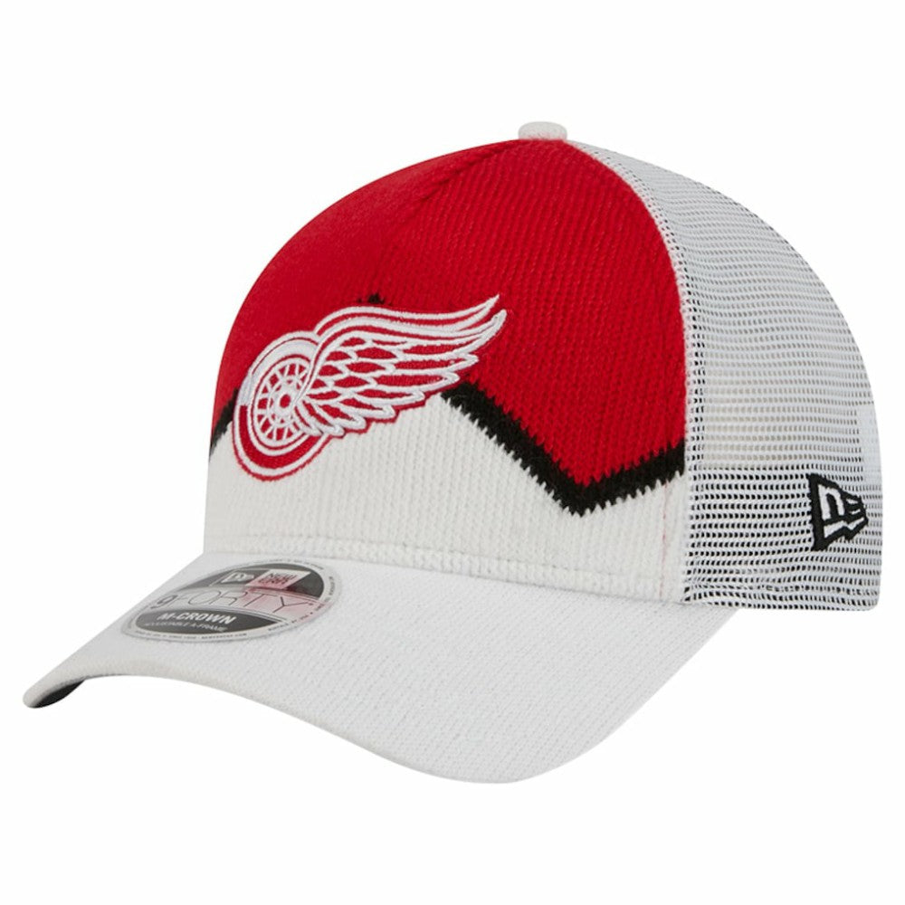 Detroit Red Wings New Era Hockey Sock 9FORTY A-Frame M-Crown Adjustable Trucker Hat - White/Red | US 202715543