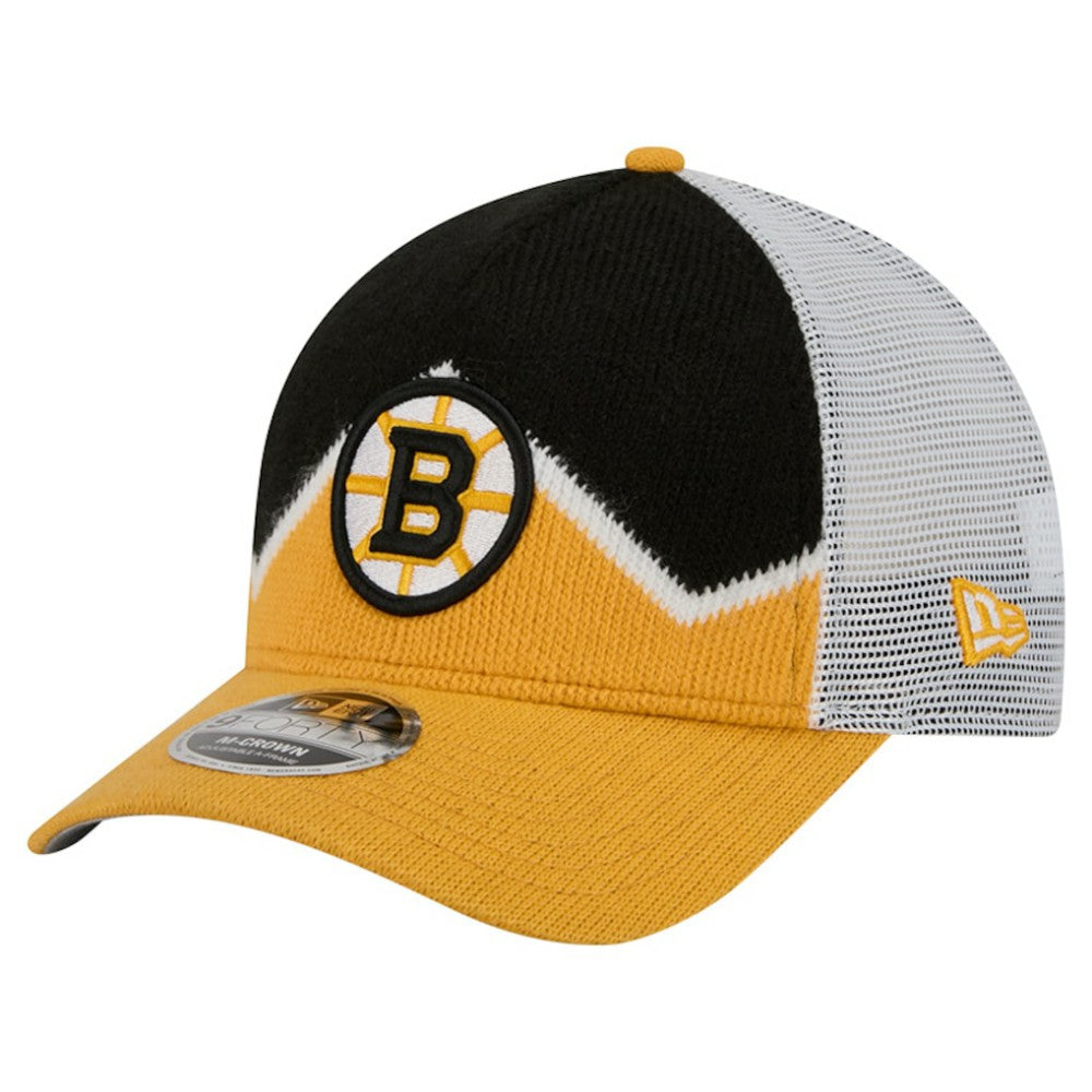 Boston Bruins New Era Hockey Sock 9FORTY A-Frame M-Crown Adjustable Trucker Hat - Gold/Black | US 202715546