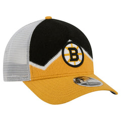 Boston Bruins New Era Hockey Sock 9FORTY A-Frame M-Crown Adjustable Trucker Hat - Gold/Black | US 202715546