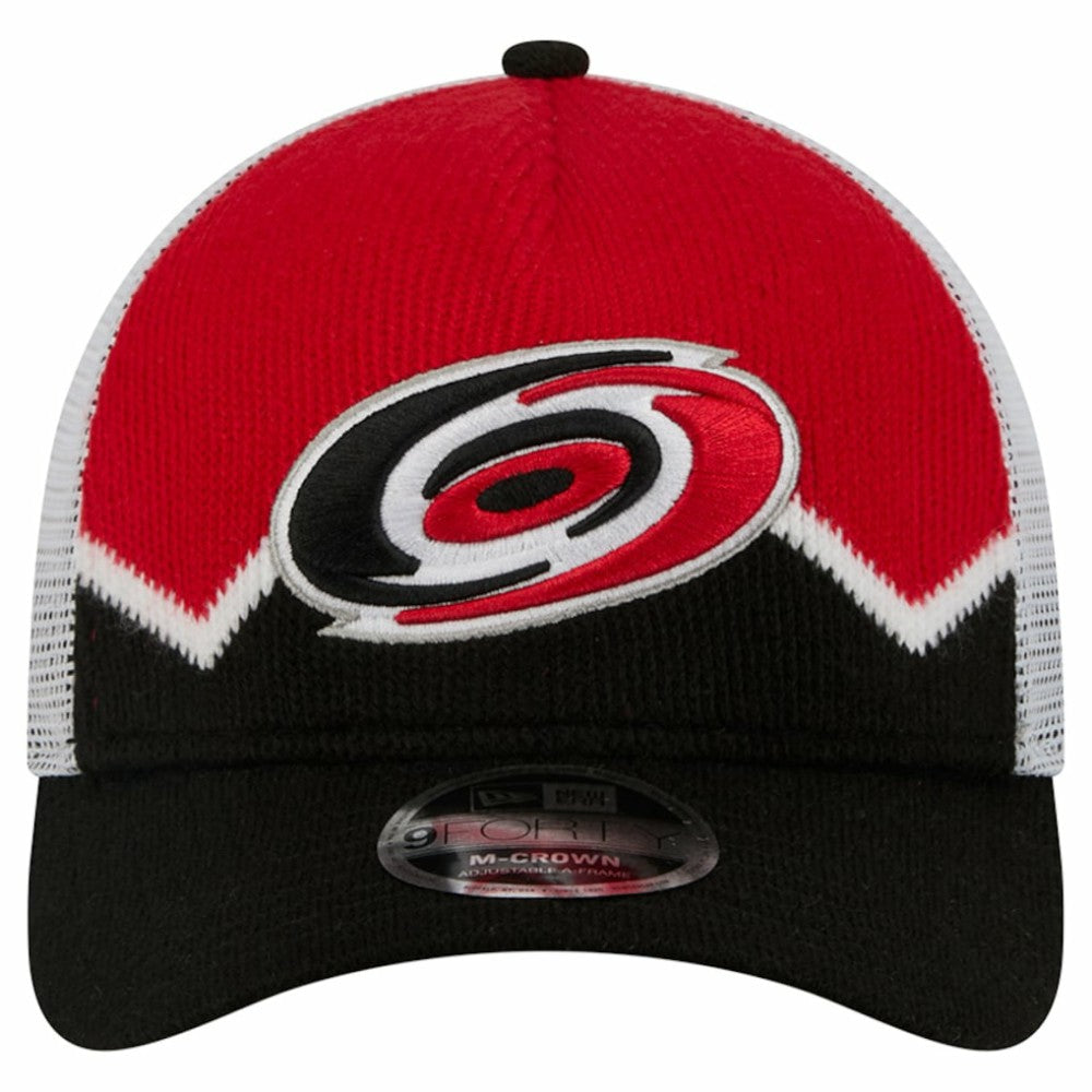 Carolina Hurricanes New Era Hockey Sock 9FORTY A-Frame M-Crown Adjustable Trucker Hat - Black/Red | US 202715548